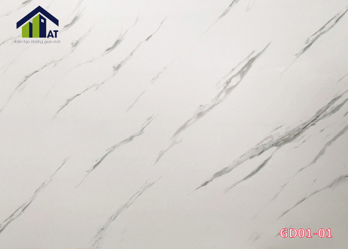 Tấm Ốp PVC Vân Đá Trắng Vệt Đen GD01-01